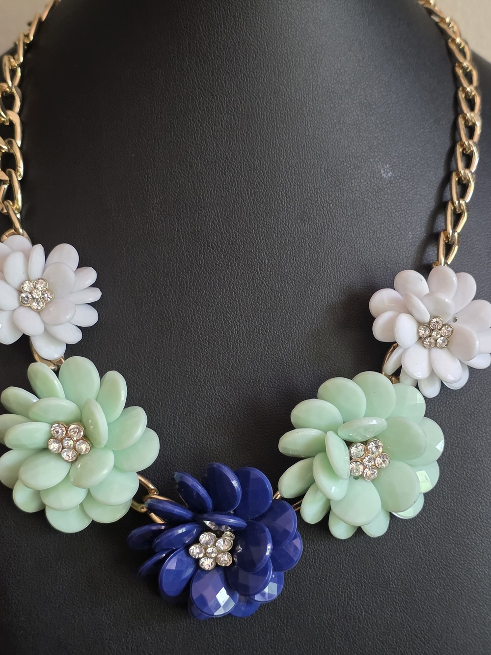 Floral Statement Necklace – Mint, Navy & White - Fresh · Elegant · Floral ·